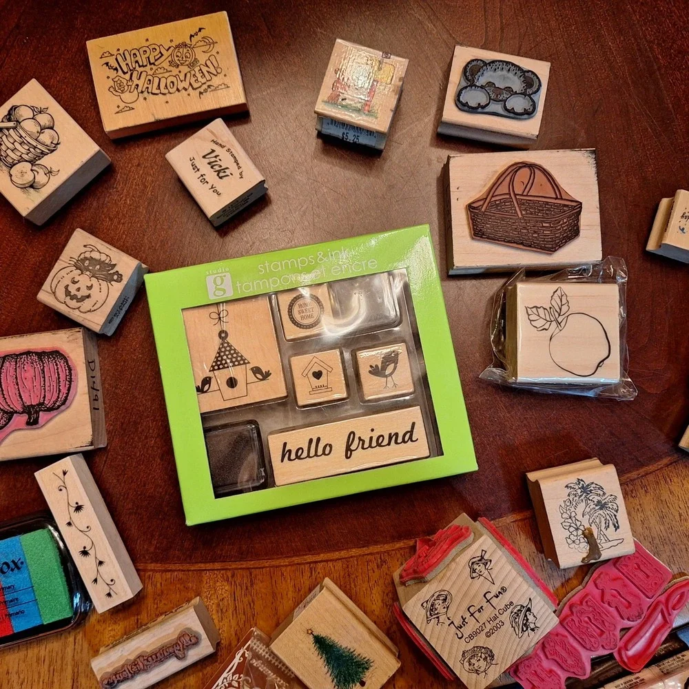 Huge Rubber Stamp Lot Wood Mounted Holiday Nature Studio G Hampton Art Hero Arts